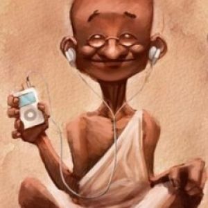 Zabawny Gandhi Słuchający Muzyki