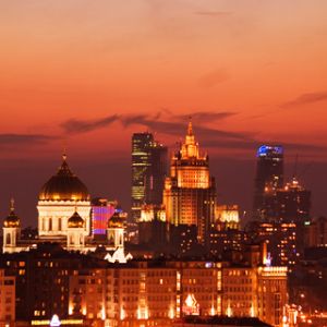 Panorama Moskwy o Zachodzie Słońca