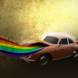 Retro Samochód z Tęczą