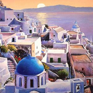 Widok Santorini o Zachodzie Słońca