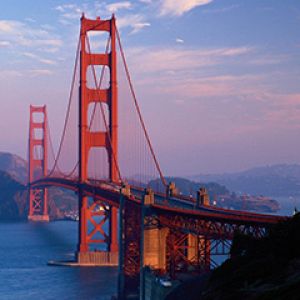 Most Golden Gate o Zachodzie Słońca