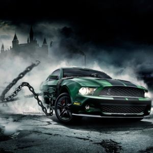 Zielony Mustang z Łańcuchami