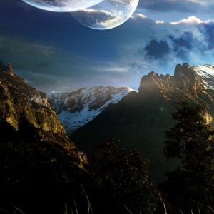 Zachwycający Krajobraz Górski z Planetami