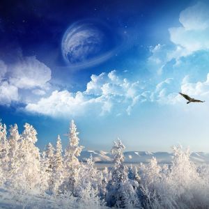 Zimowy Krajobraz z Planetą