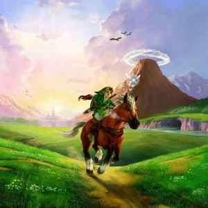 Link Jeżdżący na Eponie w Hyrule