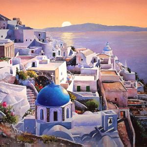 Widok Santorini o Zachodzie Słońca